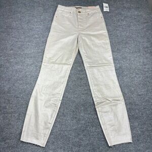 Kut from the Kloth Charlize Pants Womens 0 Metallic Champagne NEW Raw Hem